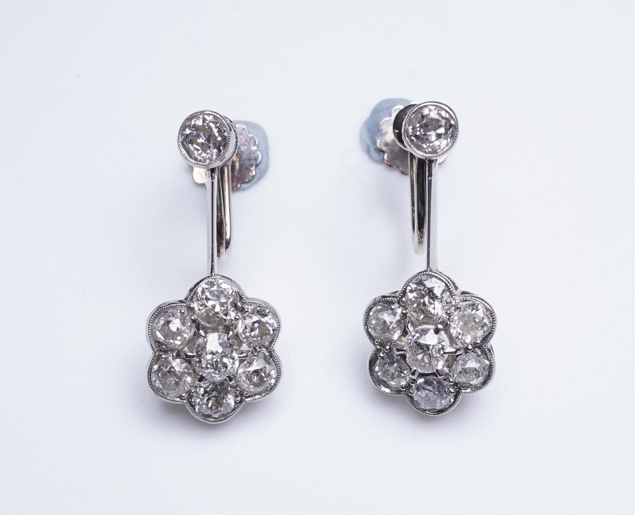 A pair of diamond earrings, early 20th century